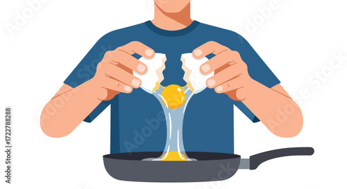 Person preparing a fried egg in a pan vector illustration breakfast preparation food cooking skill and culinary arts healthy and tasty nutritious