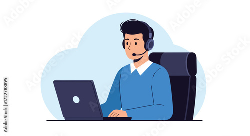Professional support agent working from home, assisting customers using computer technology and communication tools for problem resolution