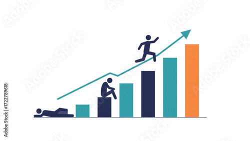 Advanced Personal Growth Journey Bar Chart Illustration: From Inactivity to Peak Achievement and Success Progression