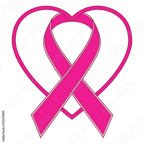 Pink ribbon heart symbol for breast cancer awareness and support unity cause 