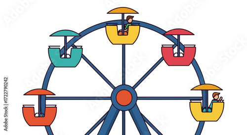 Vibrant amusement park ferris wheel illustration capturing carefree joy and festive recreation in a playful graphic design