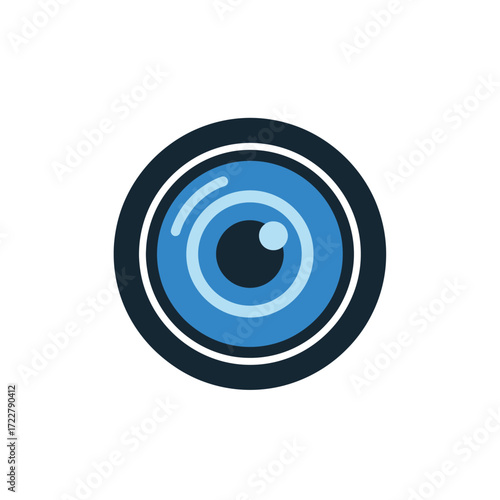 Sleek graphic icon of a stylized blue eye or camera lens, embodying modern vision, digital monitoring, and technological surveillance concepts, ideal for application interfaces and branding