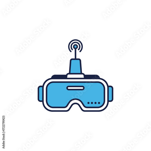 Immersive virtual reality headset with wireless antenna, a symbol for future technology, digital gaming, and metaverse concepts