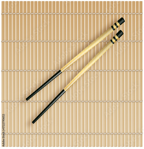 Bamboo sushi mat for table. Japanese bamboo sushi roller. Kitchen utensil for maki making. Vector