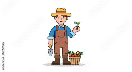 Envisioning rural simplicity: a cheerful farmer with freshly grown produce symbolizes natural cultivation and agricultural livelihood