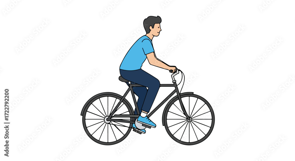 Obraz premium Man enjoys a leisurely bicycle ride, a simple illustration promoting exercise and outdoor activities, emphasizing the joy of cycling and simple