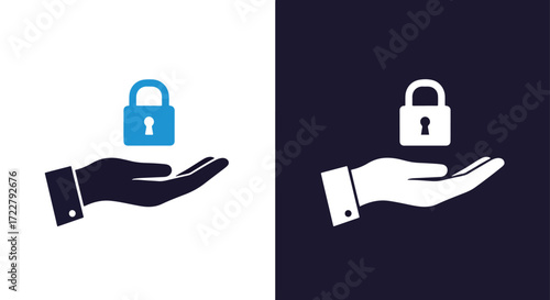 Secure hand holding padlock icon for data protection and safety symbol