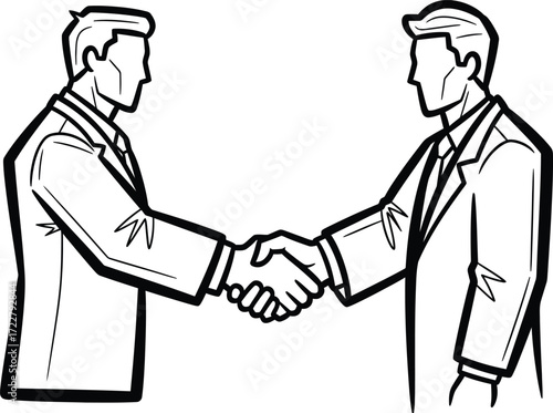 Two businessmen shaking hands in agreement after successful negotiation on transparent background