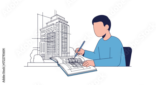 Architectural Designer at Work: Crafting Building Blueprints with Precision and Creativity, Conceptualizing Future Structures in Design