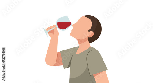 Abstract character sipping red wine, illustrating refined elegance and indulgence, embodying sophisticated lifestyle and celebratory moments with
