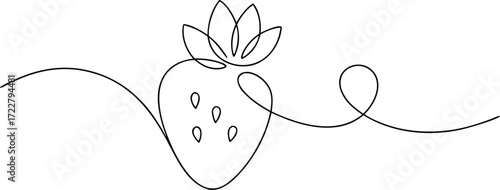 Single line drawing of a strawberry with flowing lines