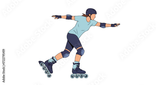 Inline skating gracefully: A portrait of an athletic woman demonstrating her rollerblading skills while maintaining balance and control during