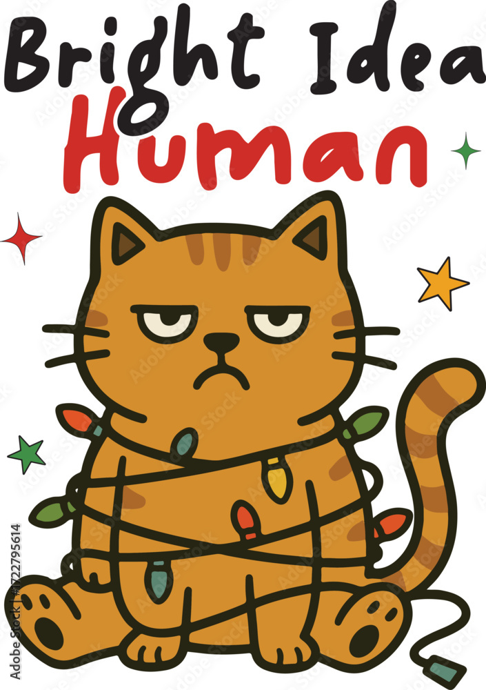 Naklejka premium Bright Idea Human - Trend Sarcastic Christmas T-shirt, Xmas Holiday humor clipart, Kawaii Funny Animal Typographic Shirt, 