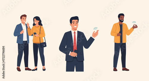 Diverse Group of People Using Smartphones and Interacting.