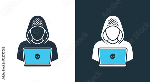 Anonymous hacker icon with laptop digital security cybercrime online threat concept computer technology