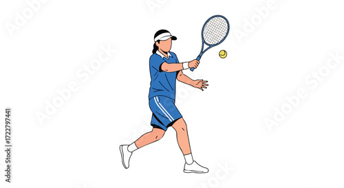 Dynamic illustration of a female tennis player executing a forehand stroke with energy and precision displaying skill and athleticism in a clean