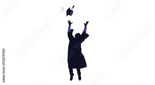 Silhouette of a graduate joyfully tossing their cap into the air symbolizing academic achievement and the successful completion of studies