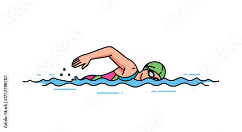 Swimmer in motion: dynamic artistic rendering of aquatic athlete performing the crawl stroke with energy and precision