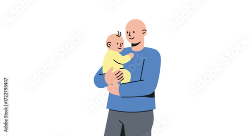Fatherhood depicted in a simple illustration featuring a loving father holding his cute baby close together filled with familial warmth and happiness