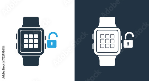 Smartwatch security icons two color options for digital device protection and access control