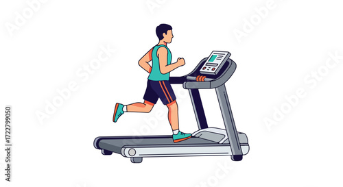 Illustrative depiction of a man running on a treadmill emphasizing fitness and exercise for well-being and health improvement