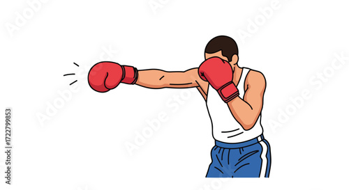 A skilled boxer delivering a powerful punch in a dynamic stance showing his strength and fighting spirit in combat ring training session
