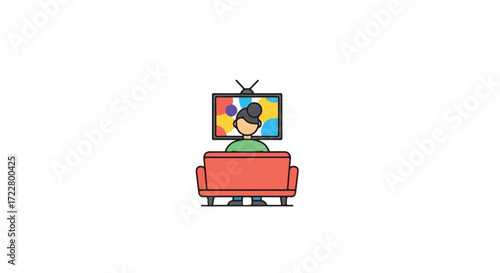 Cozy evening at home: A person relaxing on a sofa while watching vibrant television programs offering visual retreat in the lounge