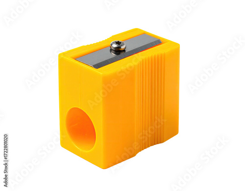 Bright yellow plastic pencil sharpener with metal blade