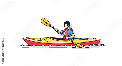Illustration of a kayaker paddling on water, depicting outdoor adventure and recreational activity with a minimalist design approach