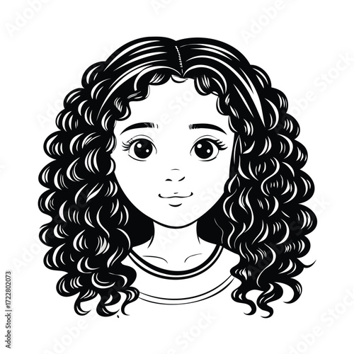 Young girl with voluminous curly hair illustration