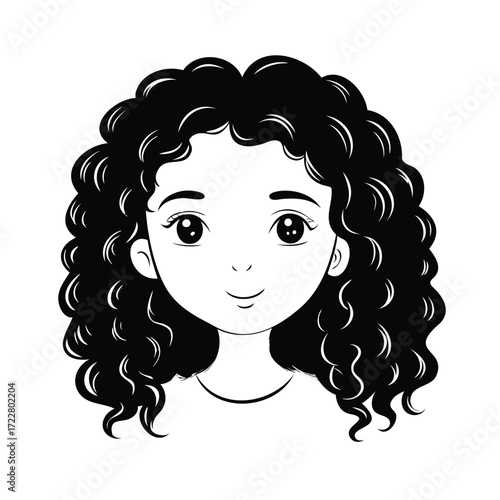 Charming anime style portrait of a young girl with curly hair
