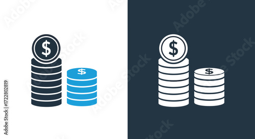 Stack of coins money finance business growth icon symbol simple graphic two tones