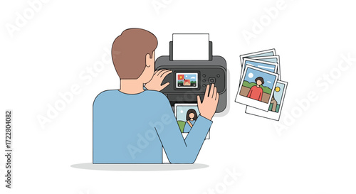 A person printing cherished memories using a home printer to materialize moments into tangible photographs, bridging digital era with classic mementos