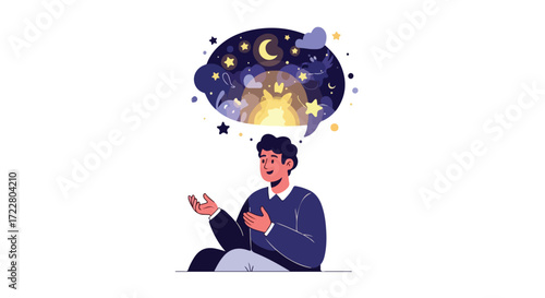 Envisioning nocturnal wonders: a person conjures dreams of stars moons and otherworldly landscapes into their reality