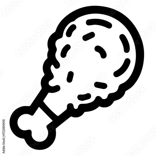 Illustration of a chicken leg with bone and meat in black outline on a white background simple design
