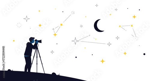 Astrophotography Enthusiast Capturing Celestial Beauty Underneath the Starry Night Sky Backdrop