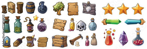 set of 20 colorful 3d rpg fantasy game items isolated design