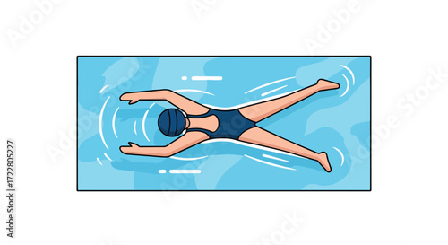 Illustrative depiction of a woman confidently performing the crawl stroke in a clear blue swimming pool exhibiting strength and athletic prowess