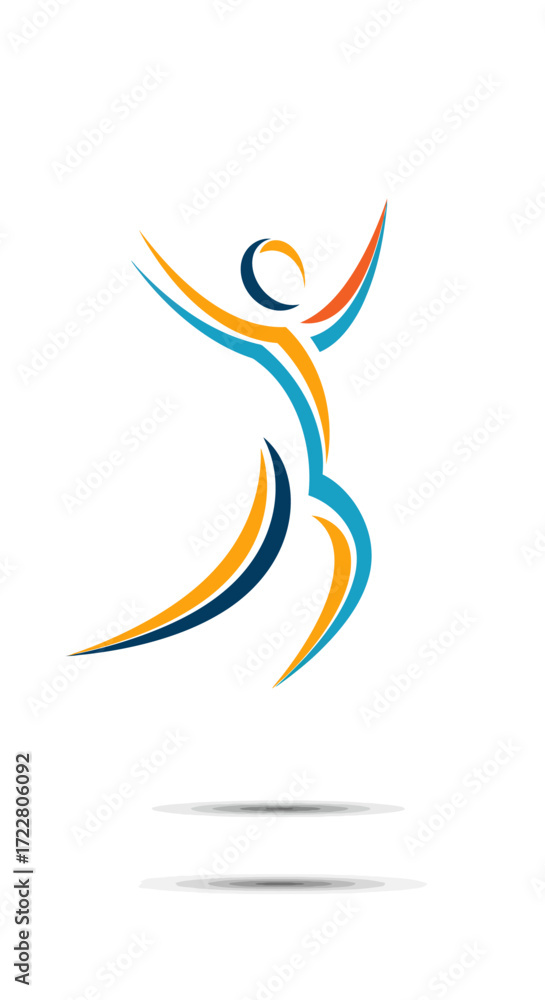 Naklejka premium Vector abstract human jumping with joy, lifestyle and happiness symbo