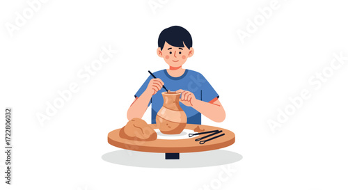 Crafting clay dreams: A young artist's journey of creativity in the ceramic studio, shaping artistic dreams with passion and clay on the potter's