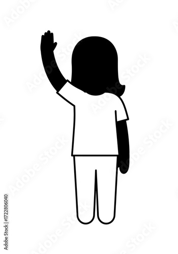 Vector simple silhouette of volunteer raising hand, charity concept