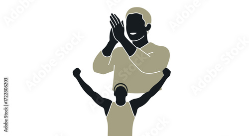 Silhouette celebration: triumph and accolade, depicting victory, support, and collective euphoria, embodying success in a minimalist design