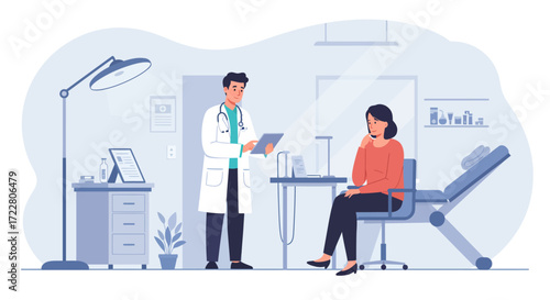Vector design of doctor consulting patient in modern clinic, healthcare concep