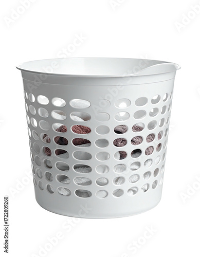 White plastic laundry basket with perforated design (1)