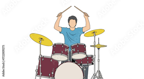 Dynamic depiction of a drummer in action capturing the essence of musical expression and rhythm creation behind the drum set
