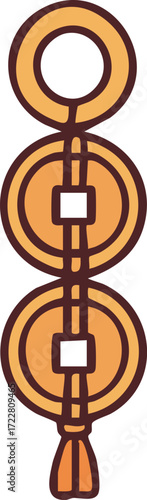 Vertical lucky coin charm with cord and tassel