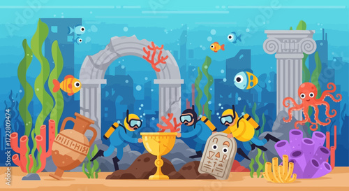 Underwater Adventure - Divers Discover Ancient Treasure in Sunken Ruins.