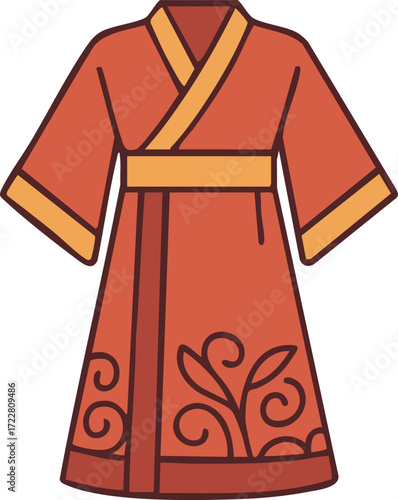 Traditional embroidered robe with sash and wide sleeves