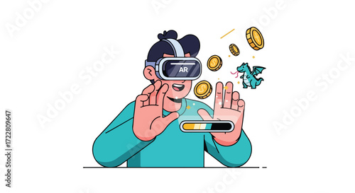 Augmented reality experience showcasing interactive gameplay with virtual elements and progress bar visualization