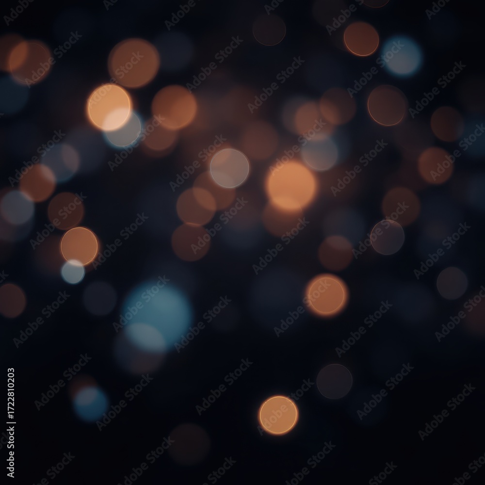 Fototapeta premium A dark background is adorned with a multitude of diffused, glowing circles of light in warm and cool tones, creating a captivating bokeh effect.